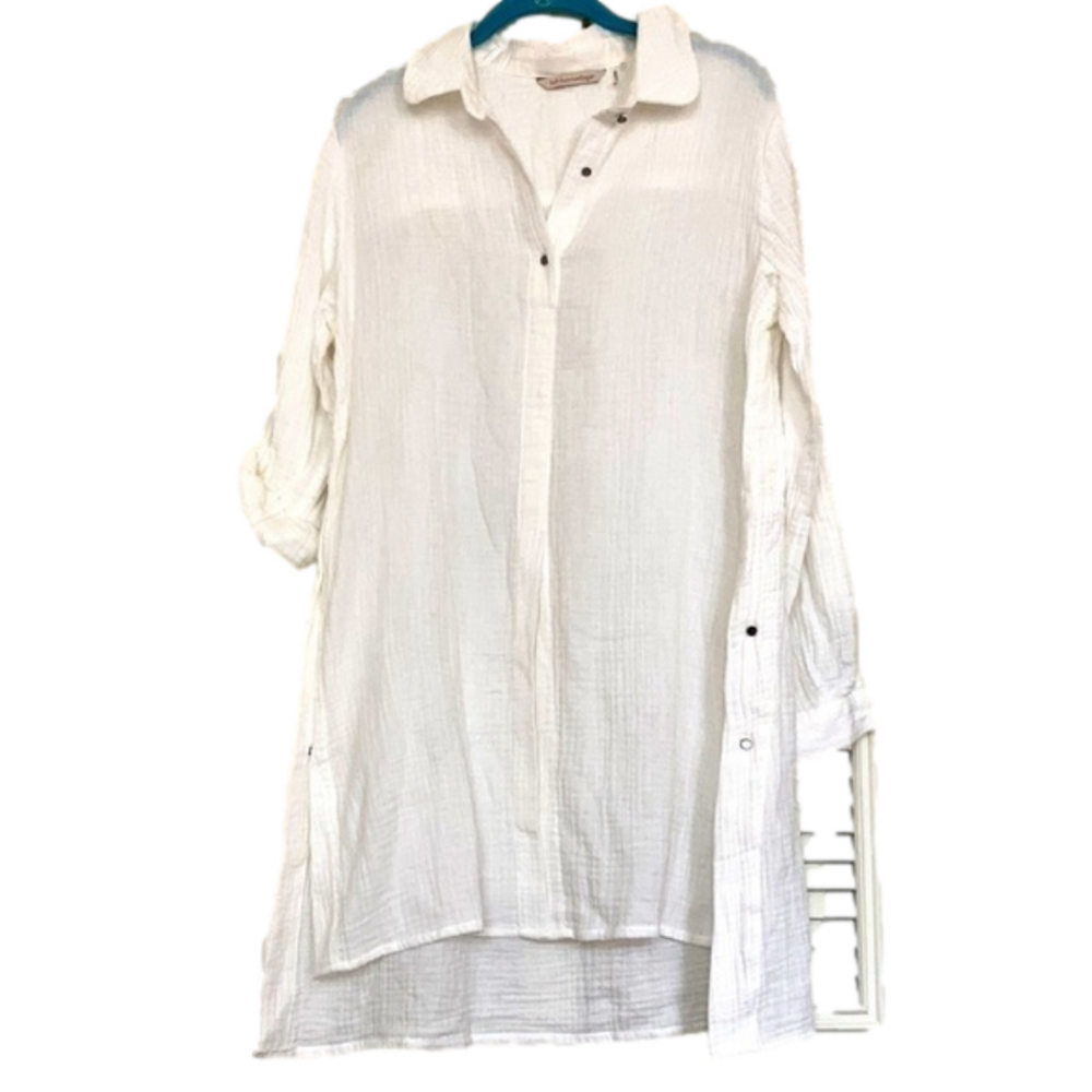 Soft Surrounds Ivory Hi Low Cotton Blouse. Med